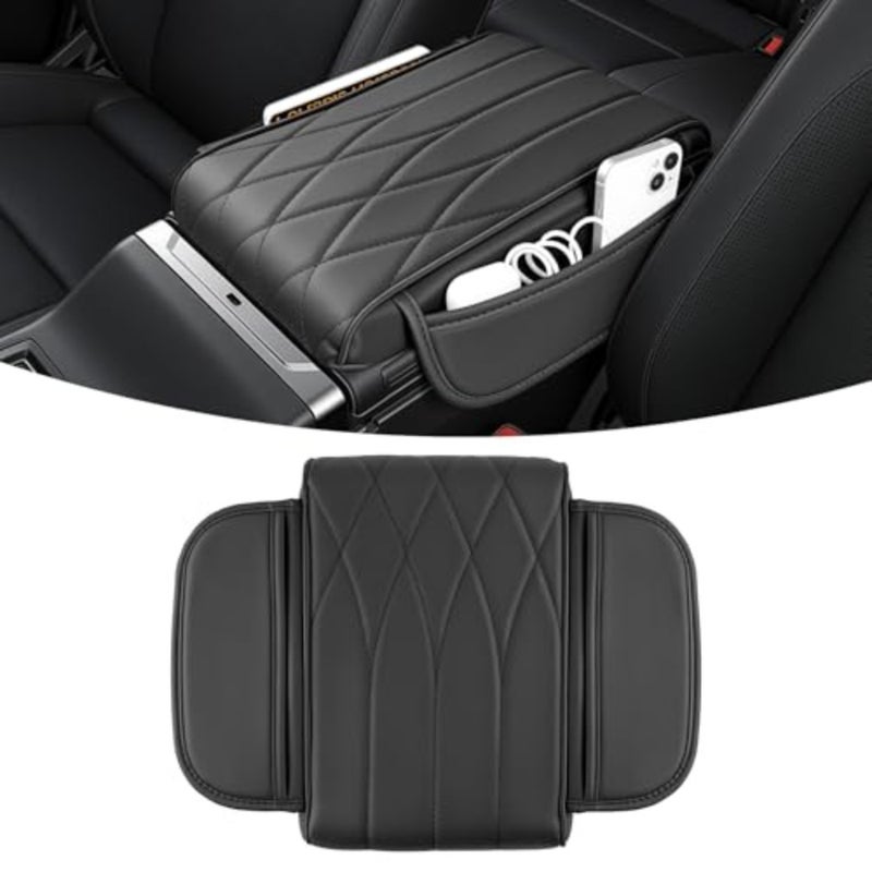 Car Center Console Cover Pad, Universal Leather Waterproof Thick Arm Rest Cover for Car with 2 Storage Bags, Car Interior Accessories for Most Vehicles, Cars, SUVs, Trucks - Image 1