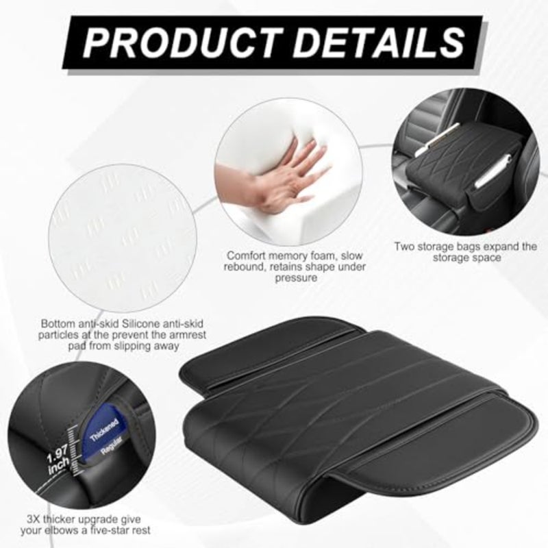 Car Center Console Cover Pad, Universal Leather Waterproof Thick Arm Rest Cover for Car with 2 Storage Bags, Car Interior Accessories for Most Vehicles, Cars, SUVs, Trucks - Image 3