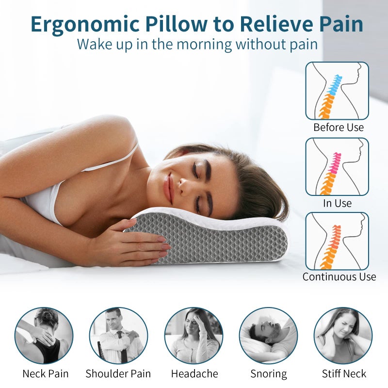 Polovo Neck Pillow Memory Foam for Pain Relief Bed Pillow for Sleeping, Ergonomic Orthopedic Cervical for Neck and Shoulder Pain, Side Back Stomach Sleeper - Image 4