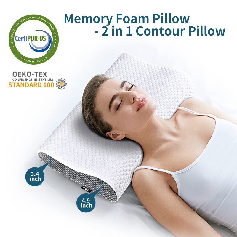 Polovo Neck Pillow Memory Foam for Pain Relief Bed Pillow for Sleeping, Ergonomic Orthopedic Cervical for Neck and Shoulder Pain, Side Back Stomach Sleeper - Image 2