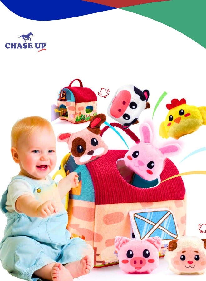 Chase Up Baby Toys 6-12 Months -Mini Farm Animals Shape Sorter Toys with 6pc Stuffed Farm Animals Plush toys, Rattle, Crinkle Paper, Mirror - Busy Montessori Toys for Babies, Sensory Toys for Toddlers 1-3 Year - Image 1