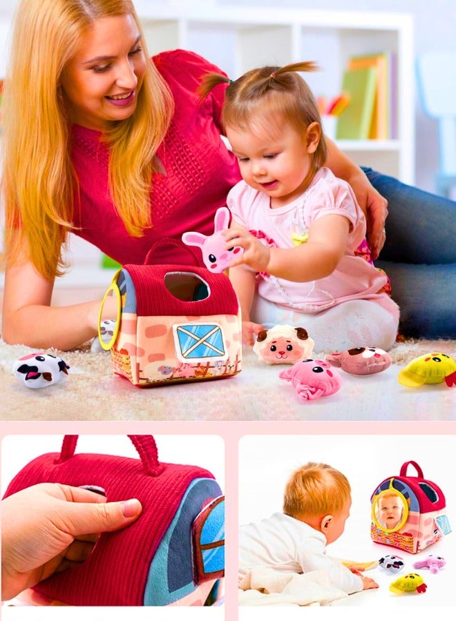 Chase Up Baby Toys 6-12 Months -Mini Farm Animals Shape Sorter Toys with 6pc Stuffed Farm Animals Plush toys, Rattle, Crinkle Paper, Mirror - Busy Montessori Toys for Babies, Sensory Toys for Toddlers 1-3 Year - Image 2