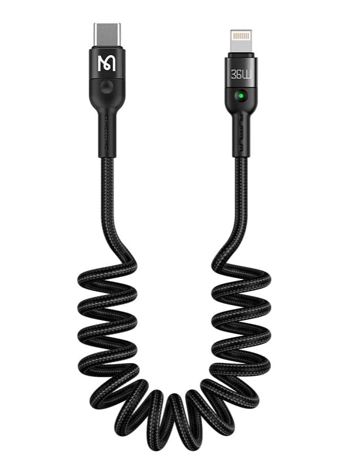 مكدودو كابل شحن سريع CA-196 Omega Series Type-C إلى Lightning كابل مرن يصل طوله إلى 1.8 متر - 36 واط PD مع مؤشر LED - تصميم ملفوف ذكي مثالي للسيارات وتوفير المساحة - شحن 30٪ في 15 دقيقة + نقل بيانات 480 ميجابت في الثانية - متوافق مع سلسلة iPhone 8 إلى 13 - هيكل مضفر من النايلون القوي وشرائح ذكية لحماية الجهاز وتنظيم الطاقة - Image 2