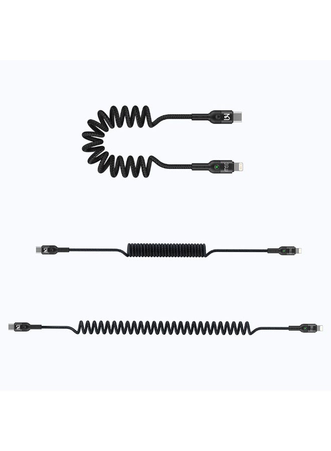 مكدودو كابل شحن سريع CA-196 Omega Series Type-C إلى Lightning كابل مرن يصل طوله إلى 1.8 متر - 36 واط PD مع مؤشر LED - تصميم ملفوف ذكي مثالي للسيارات وتوفير المساحة - شحن 30٪ في 15 دقيقة + نقل بيانات 480 ميجابت في الثانية - متوافق مع سلسلة iPhone 8 إلى 13 - هيكل مضفر من النايلون القوي وشرائح ذكية لحماية الجهاز وتنظيم الطاقة - Image 3