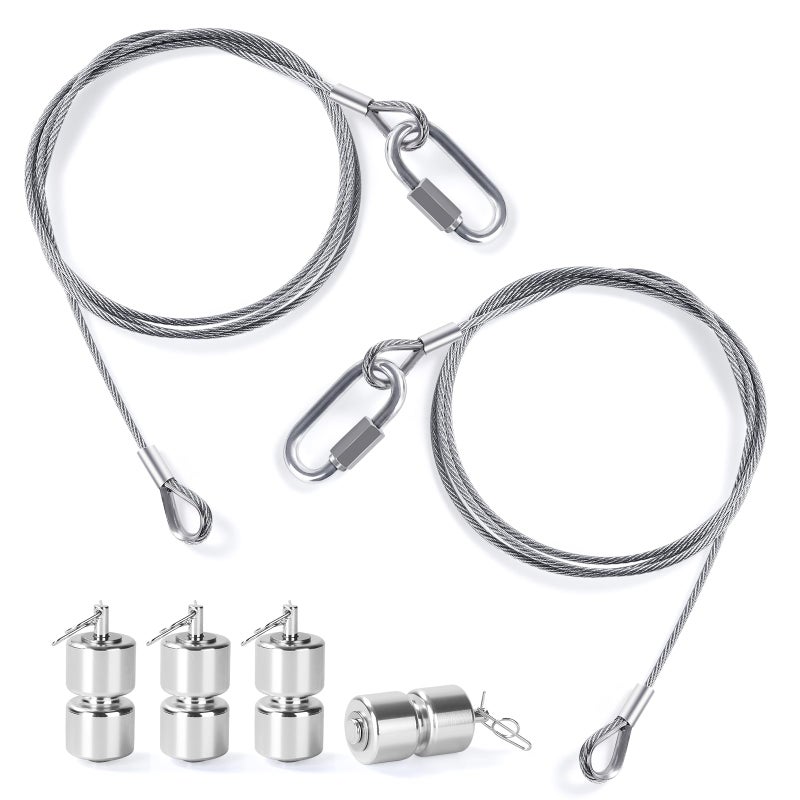 2Pcs Lift Cable Compatible with Gorilla Lift Trailer Gate Assist with EZ Spring Clips with 4Pcs Aluminum Alloy Rollers Pins Washers Fit for Open Utility Trailer Tailgate Ramp Lift Assist Kit