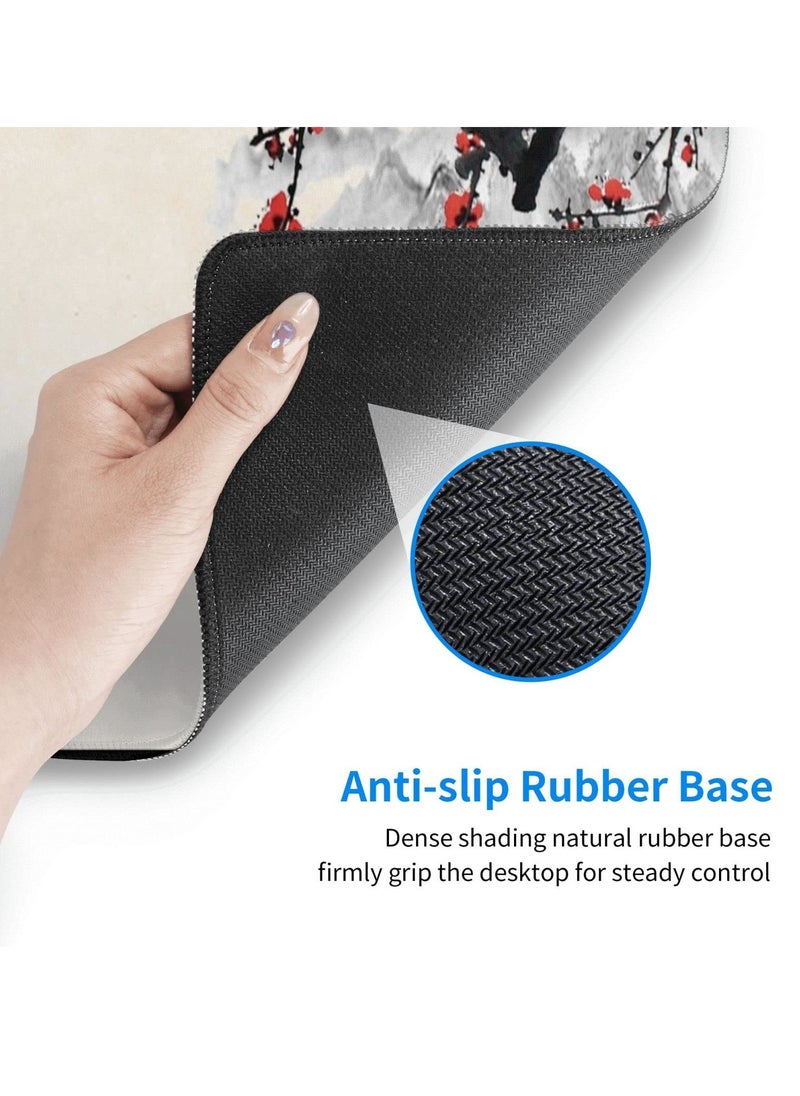 KASTWAVE - Gaming Mouse Pad Black and White Plum Bossom Cherry Blossom, Extended Large Mouse Mat Desk Pad, Stitched Edges Mousepad, Long Non-Slip Rubber Base Mice Pad (31.5x11.8x0.12 Inch, A3) - Image 1