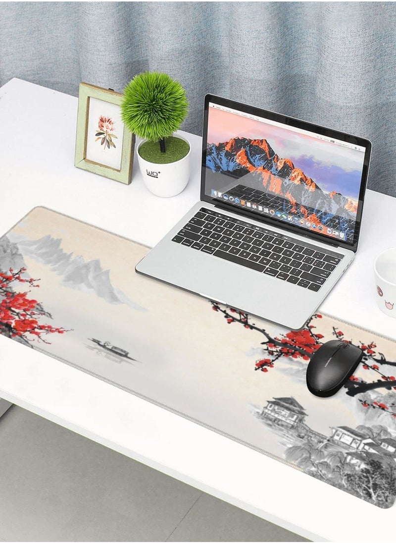 KASTWAVE - Gaming Mouse Pad Black and White Plum Bossom Cherry Blossom, Extended Large Mouse Mat Desk Pad, Stitched Edges Mousepad, Long Non-Slip Rubber Base Mice Pad (31.5x11.8x0.12 Inch, A3) - Image 1