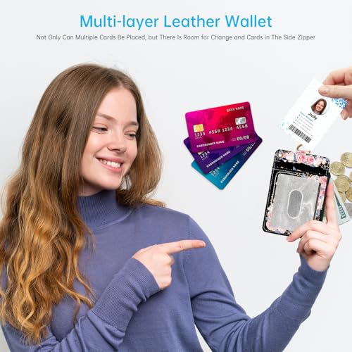NICCCARD A-Z Letter 2-in-1 ID Badge Holder & Lanyard Wallet for Teachers,Nurse,Professionals-Cute Zippered Coin Pouch,Removable Wristlet & Neck Lanyard,5 Card Slots Stylish Work Essential C - Image 5