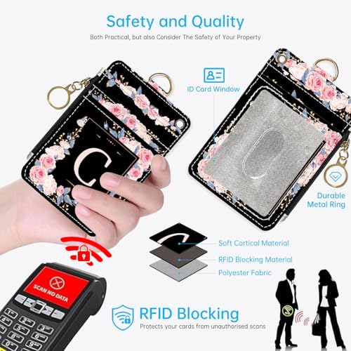 NICCCARD A-Z Letter 2-in-1 ID Badge Holder & Lanyard Wallet for Teachers,Nurse,Professionals-Cute Zippered Coin Pouch,Removable Wristlet & Neck Lanyard,5 Card Slots Stylish Work Essential C - Image 2