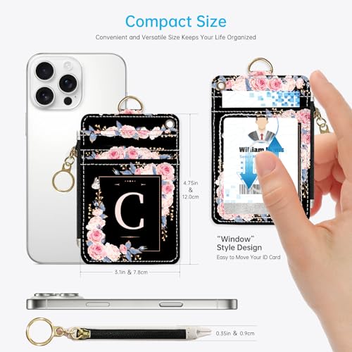 NICCCARD A-Z Letter 2-in-1 ID Badge Holder & Lanyard Wallet for Teachers,Nurse,Professionals-Cute Zippered Coin Pouch,Removable Wristlet & Neck Lanyard,5 Card Slots Stylish Work Essential C - Image 3