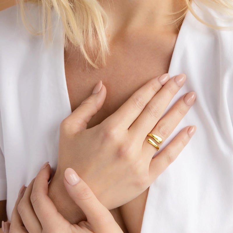 Poxtex Gold Wedding Band Rings for Women Size 9, Adjustable Signet Stainless Steel Statement Rings Gold Jewelry - Image 2