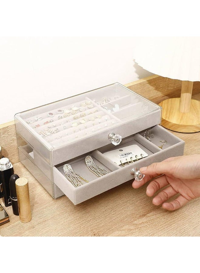 Acrylic Jewelry Organizer Clear Jewelry Box with 3 Drawers, Velvet Stackable Jewelry Box, Multifunctional Jewelry Box for Earrings, Rings, Necklaces, Watches, etc, Gift for Women (Grey) - Image 2