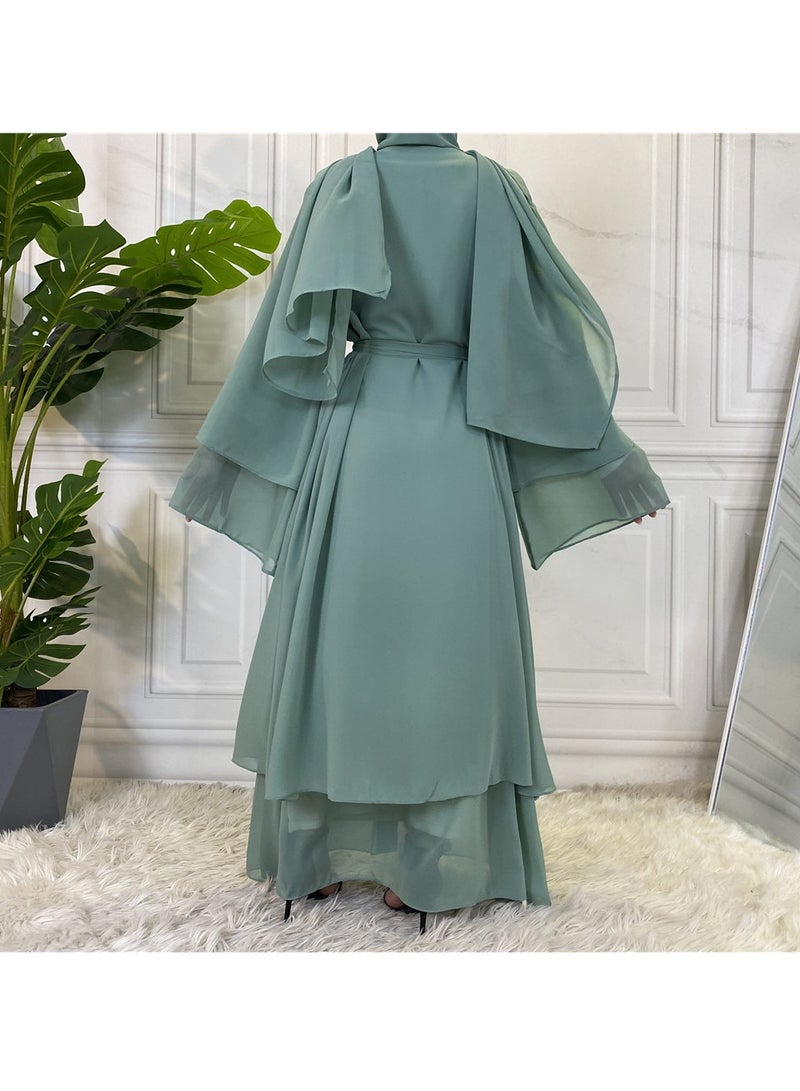 إسكدنيا Women Abaya, Comfortable Muslim Dress Solid Loose Fit Long Cardigan Hijab, Durable And Breathable Robe Open Front Kaftan Maxi Dress For Women Teens, (Size L, Light Green) - Image 2