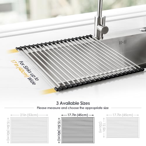 Tomorotec 17.7" x 15.5" Roll Up Dish Drying Rack Over Sink Drying Rack Sink Cover Kitchen Sink Accessories Gadget Multipurpose Organizer Foldable Stainless Steel Drainer - Image 4