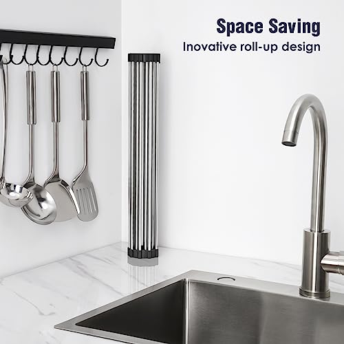 Tomorotec 17.7" x 15.5" Roll Up Dish Drying Rack Over Sink Drying Rack Sink Cover Kitchen Sink Accessories Gadget Multipurpose Organizer Foldable Stainless Steel Drainer - Image 3