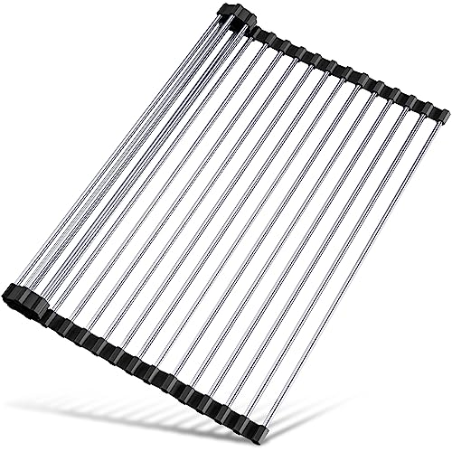 Tomorotec 17.7" x 15.5" Roll Up Dish Drying Rack Over Sink Drying Rack Sink Cover Kitchen Sink Accessories Gadget Multipurpose Organizer Foldable Stainless Steel Drainer - Image 1
