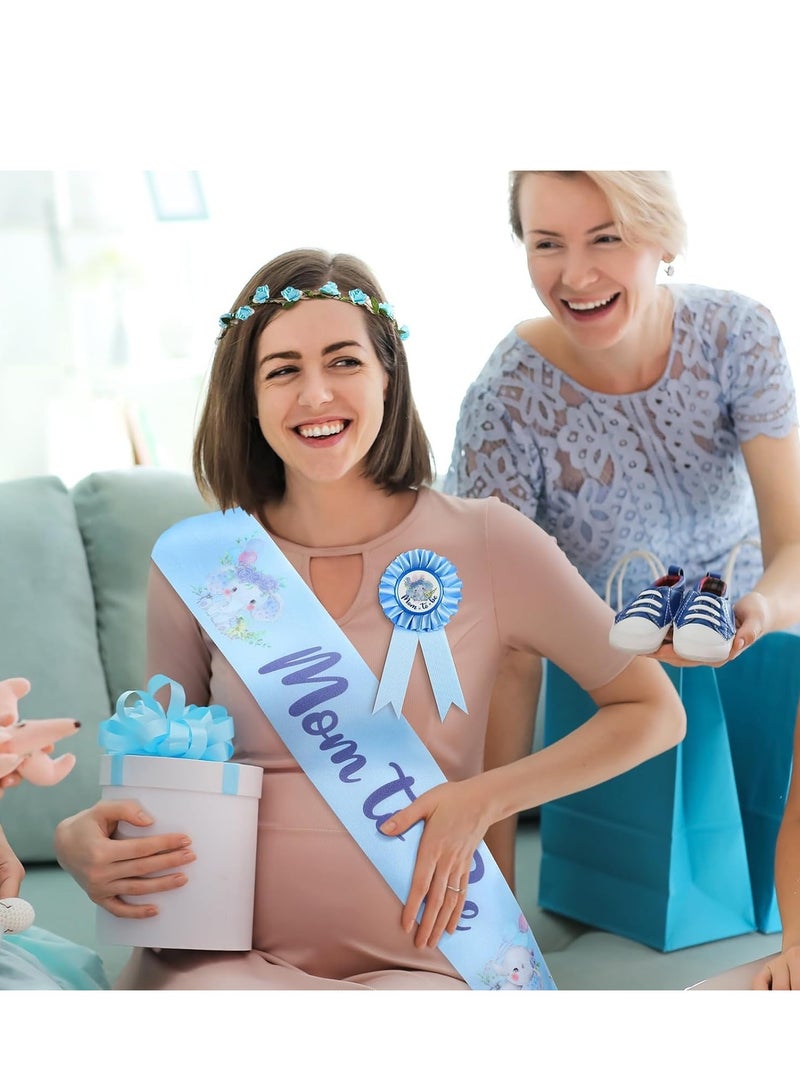 Barakah Elephant Theme Baby Shower Sash Mom to Be and Dad Pin Flower Crown for Gender Reveals Party Favors Decorations Boys Girls Pregnancy Props Gift (Blue) - Image 2