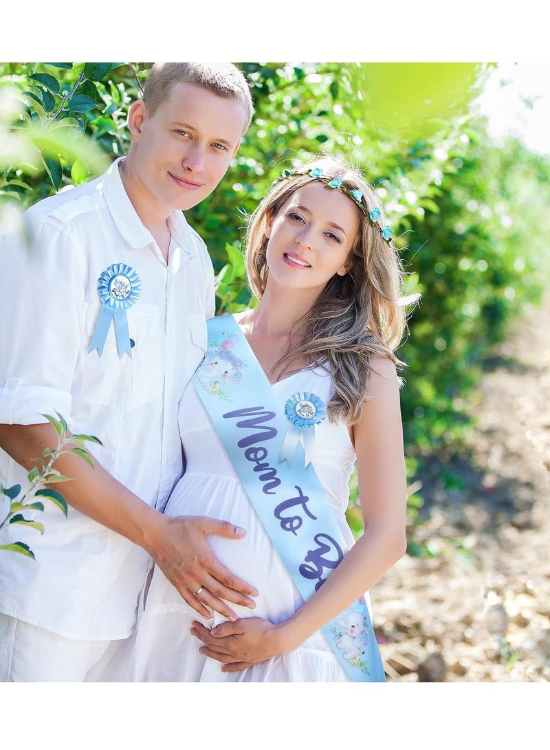 Barakah Elephant Theme Baby Shower Sash Mom to Be and Dad Pin Flower Crown for Gender Reveals Party Favors Decorations Boys Girls Pregnancy Props Gift (Blue) - Image 3