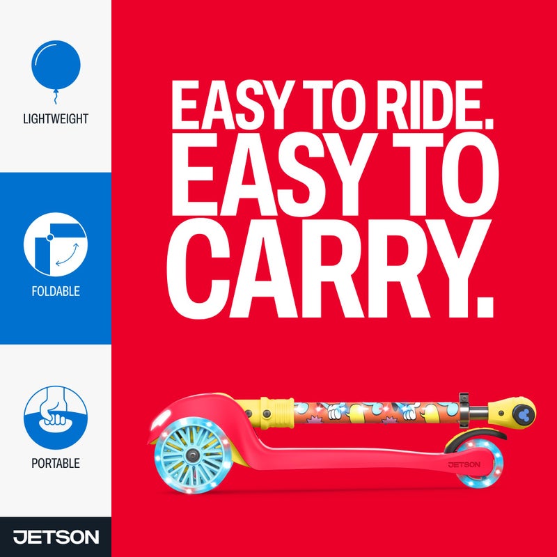 Jetson Disney Mickeyâ„¢ 3-Wheel Kick Kids Scooter, LED Lights on Stem & Light-Up Wheels, Lightweight Frame, Height-Adjustable Handlebar, Lean-to-Steer System, Easy-Fold Mechanism, Ages 3+, JMCKY-3KIK - Image 3