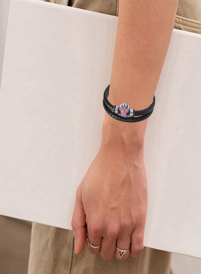 Hearbeingt Dog Paw Urn Bracelet for Ashes Braided Leather Cremation Jewelry for Ashes for Dog Cat Keepsake Bangle(Colorful 20cm) - Image 4