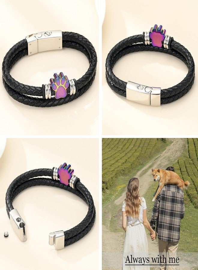 Hearbeingt Dog Paw Urn Bracelet for Ashes Braided Leather Cremation Jewelry for Ashes for Dog Cat Keepsake Bangle(Colorful 20cm) - Image 2