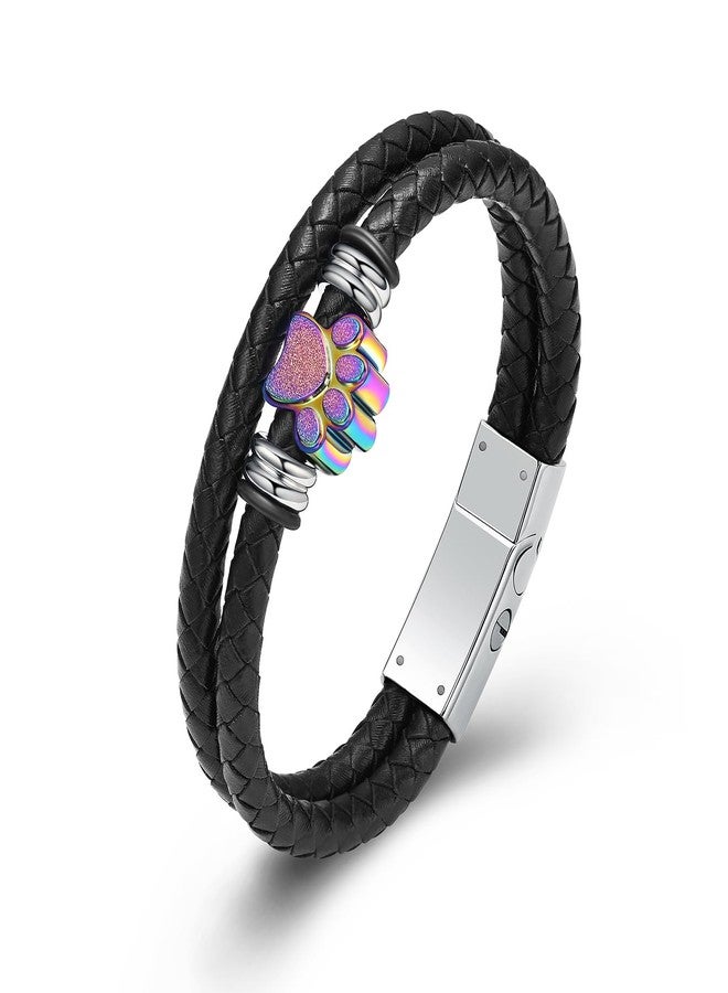 Hearbeingt Dog Paw Urn Bracelet for Ashes Braided Leather Cremation Jewelry for Ashes for Dog Cat Keepsake Bangle(Colorful 20cm) - Image 1
