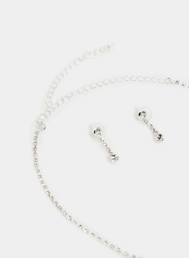 Styli Set of 2 - Embellished Faux Pearl Earrings & Necklace