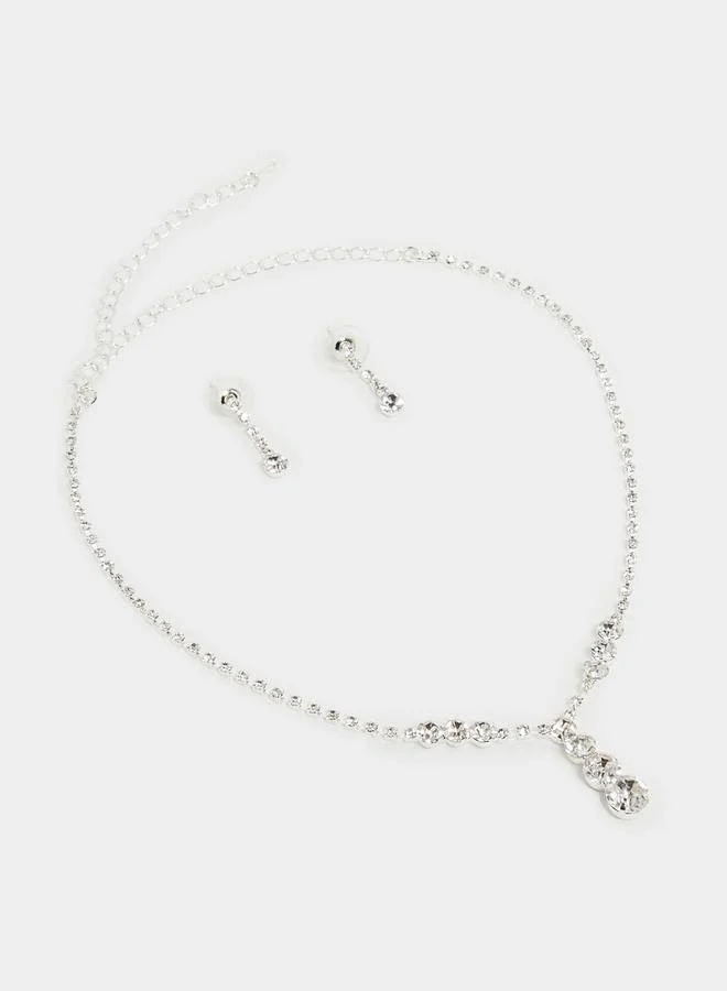 Styli Set of 2 - Embellished Faux Pearl Earrings & Necklace