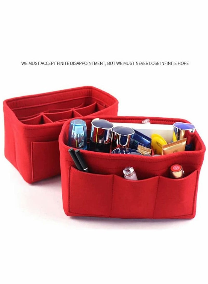 Y&D Purse Organizer Insert, Women Felt Bag Multi-Pocket in for Womens Handbag Travel Tote Hobo Storage Liner Divider Any Brand Tote, Red, L Size  - Image 5