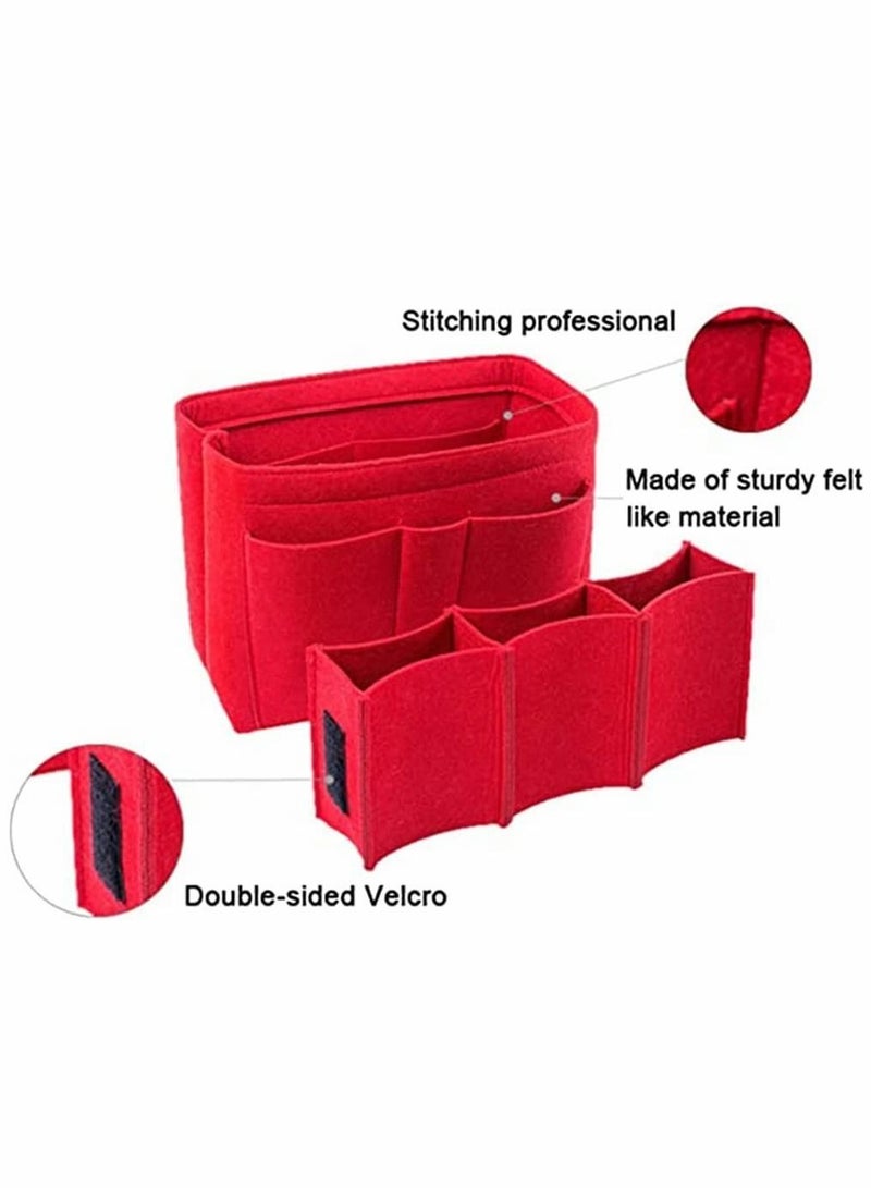 Y&D Purse Organizer Insert, Women Felt Bag Multi-Pocket in for Womens Handbag Travel Tote Hobo Storage Liner Divider Any Brand Tote, Red, L Size  - Image 3