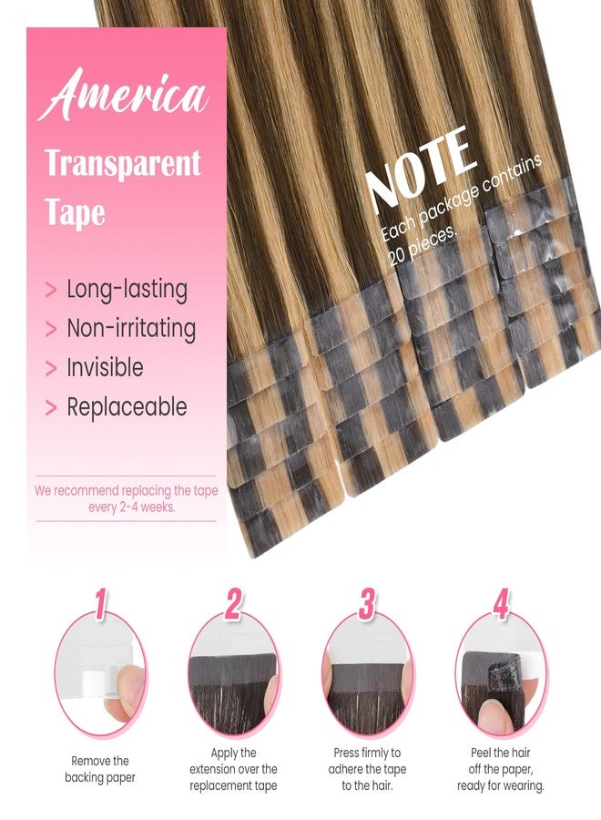 Aison Highlight Chocolate Brown to Caramel Blonde Tape in Hair Extensions Human Hair Extensions Silky Straight for Women 20 Pcs/Package(20Inch #4P27 50g) - Image 3