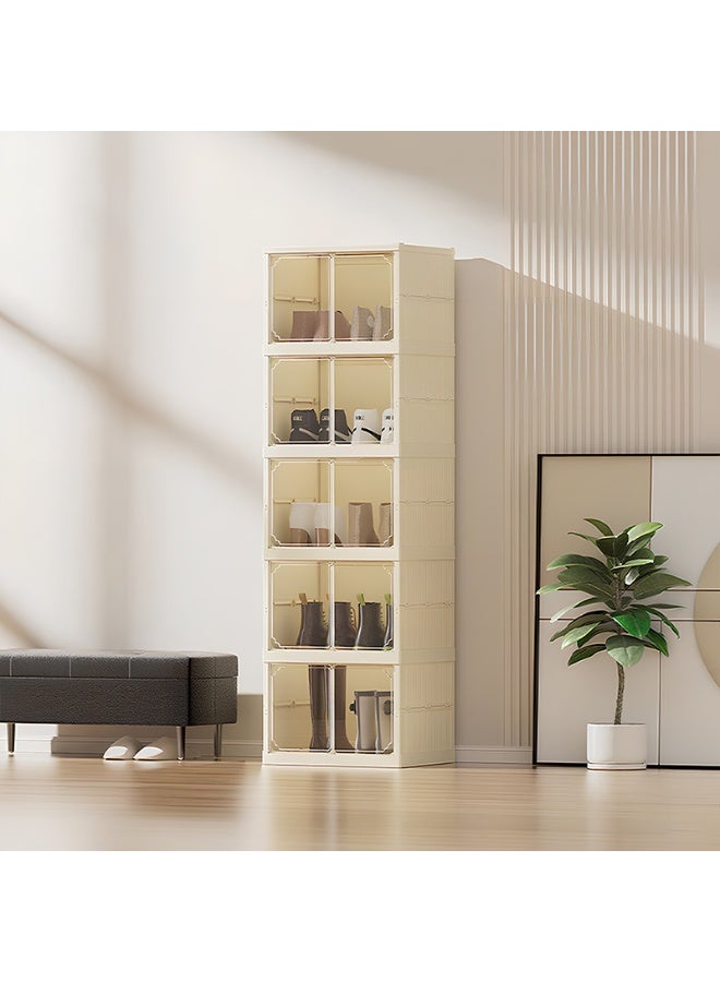 Noon East Pack of 5 Sturdy Clear Shoe Storage Organizer, Stackable Boxes for Closet, Foldable Space-Saving Shoe Rack for Sneaker Boot Container - Image 1