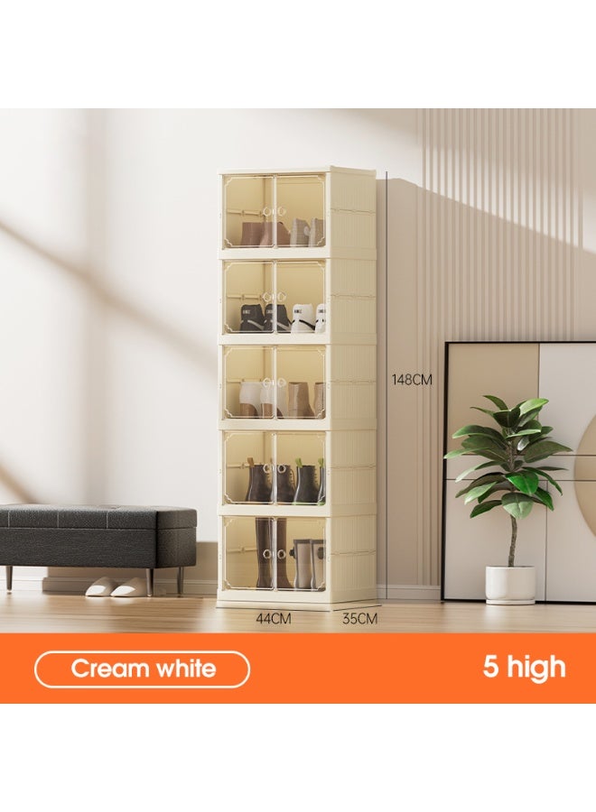 Noon East Pack of 5 Sturdy Clear Shoe Storage Organizer, Stackable Boxes for Closet, Foldable Space-Saving Shoe Rack for Sneaker Boot Container - Image 2