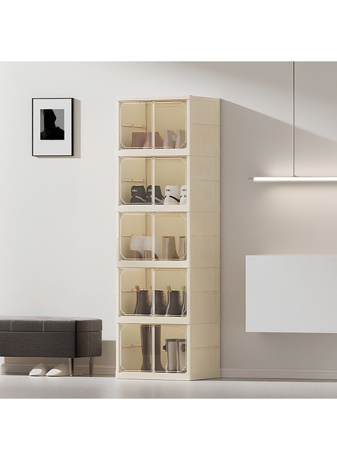 Noon East Pack of 5 Sturdy Clear Shoe Storage Organizer, Stackable Boxes for Closet, Foldable Space-Saving Shoe Rack for Sneaker Boot Container - Image 3