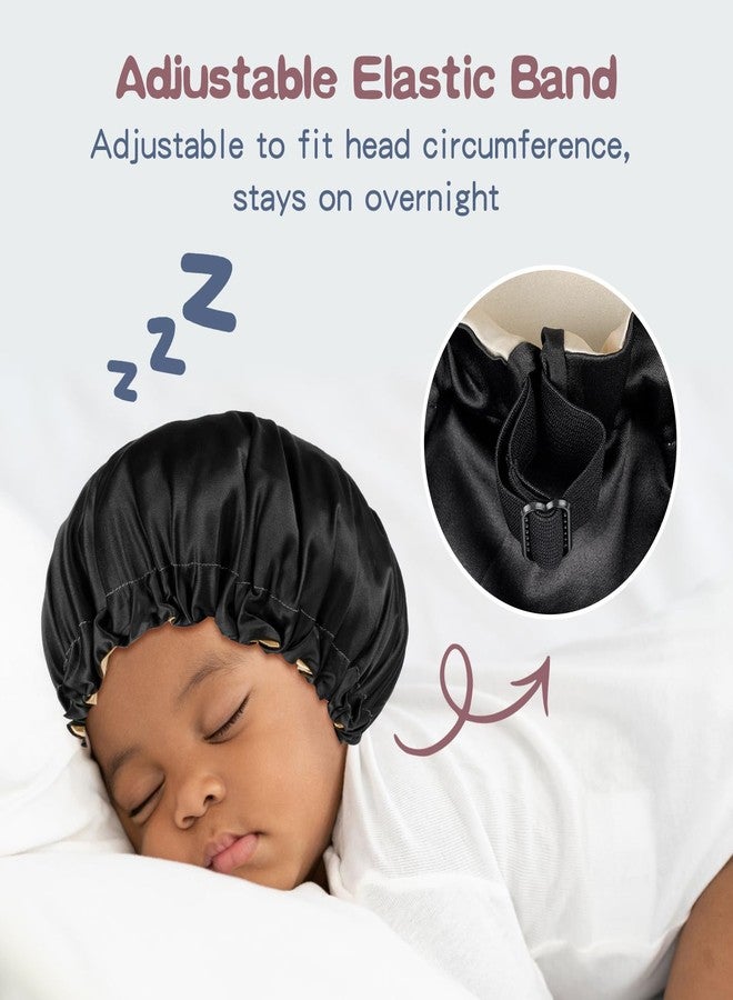 Fittia Baby Bonnet for 6-36 Months Sleeping: Reversible Smooth Satin for No Mess Toddler's Curly Hair, Adjustable Band No Slip Black-Taupe - Image 2