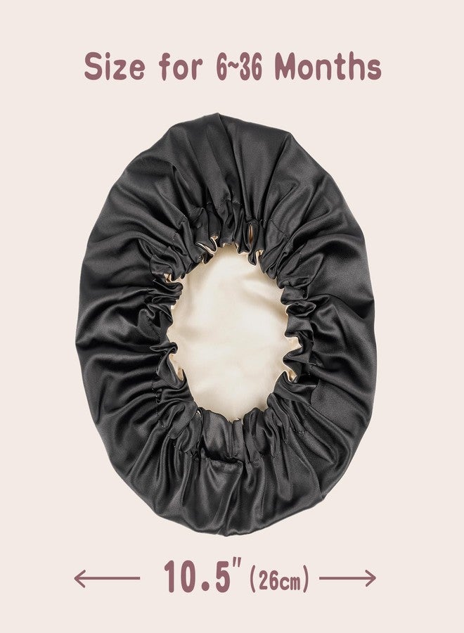 Fittia Baby Bonnet for 6-36 Months Sleeping: Reversible Smooth Satin for No Mess Toddler's Curly Hair, Adjustable Band No Slip Black-Taupe - Image 4