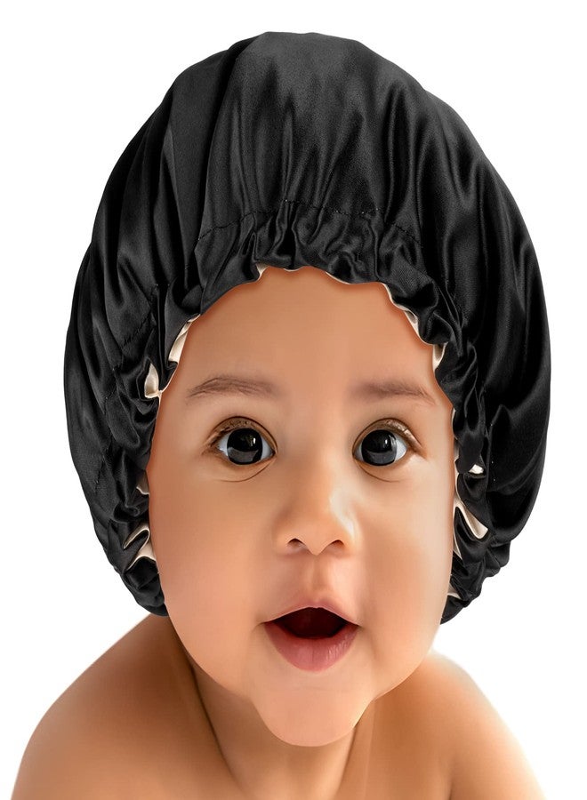 Fittia Baby Bonnet for 6-36 Months Sleeping: Reversible Smooth Satin for No Mess Toddler's Curly Hair, Adjustable Band No Slip Black-Taupe - Image 1