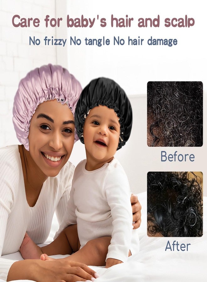 Fittia Baby Bonnet for 6-36 Months Sleeping: Reversible Smooth Satin for No Mess Toddler's Curly Hair, Adjustable Band No Slip Black-Taupe - Image 3