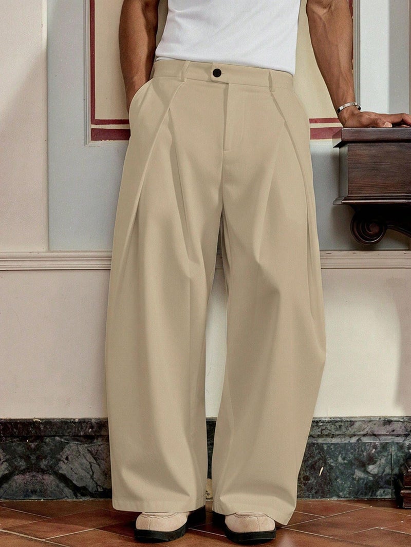 BEAUDRM Men's Wide Leg Baggy Pants Zipper Fly Pleated Dress Pants Casual Business Suit Trousers with Pockets Slacks for Men Khaki Large - Image 5