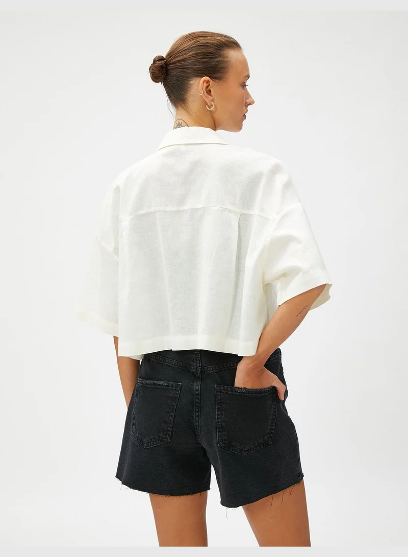 KOTON Linen Blended Crop Oversized Shirt