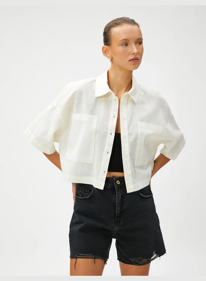 KOTON Linen Blended Crop Oversized Shirt
