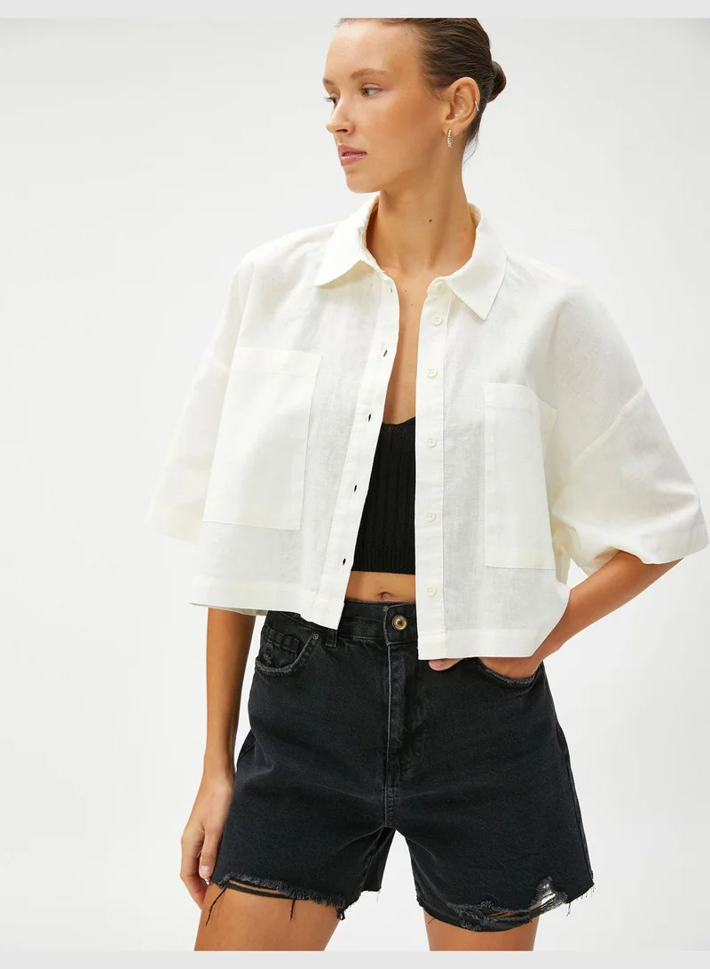 KOTON Linen Blended Crop Oversized Shirt