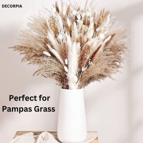 DECORPIA Premium Quality White Ceramic Vase | Modern Farmhouse bohemian Pampas Grass Flowers Bouquet for Home Décor, Desk Aesthetic Room Decor, White - Image 2