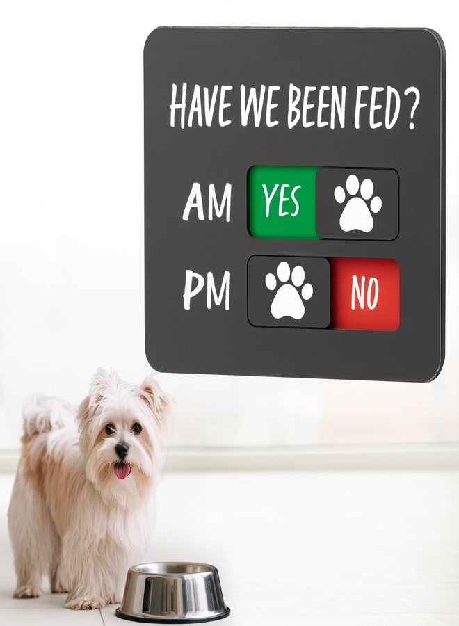 EliteSign Dog Feeding Reminder Sign with Magnet, Pet Feed Tracker with Have We Been Fed, Acrylic Dog Paw Slider Sign for Fridge, AM PM Feed Sign with Yes No Option, Black with 2 Stickers, 4.7" x 3.9" - Image 1