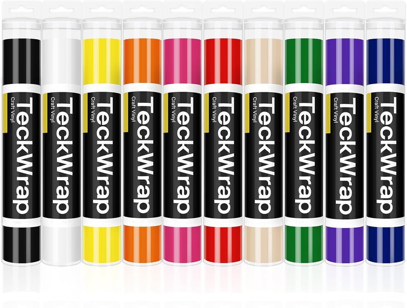 TECKWRAP 001 Glossy Permanent Vinyl - 12in x 3ft Rolls 10 Colors Adhesive Vinyl for Cricut, Silhouette, Cameo Cutters, Signs, Scrap-Booking, Craft Cutters - Image 1