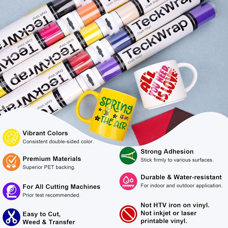 TECKWRAP 001 Glossy Permanent Vinyl - 12in x 3ft Rolls 10 Colors Adhesive Vinyl for Cricut, Silhouette, Cameo Cutters, Signs, Scrap-Booking, Craft Cutters - Image 3