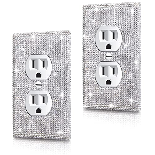 Gaocai 2 Pcs Shiny Silver Rhinestones Outlet Covers Wall Plates Light Switch Cover Plate Rhinestones Outlet Plate Decoration Outlet Switch Cover Wall Plate Outlet Cover - Image 1