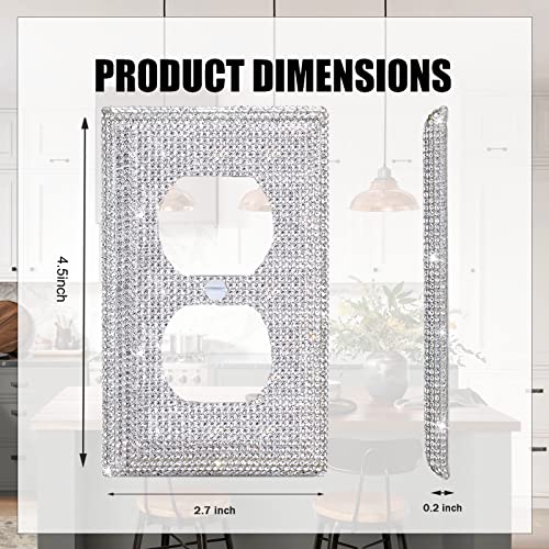 Gaocai 2 Pcs Shiny Silver Rhinestones Outlet Covers Wall Plates Light Switch Cover Plate Rhinestones Outlet Plate Decoration Outlet Switch Cover Wall Plate Outlet Cover - Image 2