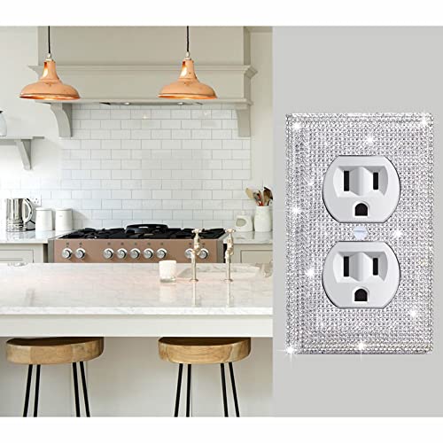 Gaocai 2 Pcs Shiny Silver Rhinestones Outlet Covers Wall Plates Light Switch Cover Plate Rhinestones Outlet Plate Decoration Outlet Switch Cover Wall Plate Outlet Cover - Image 3