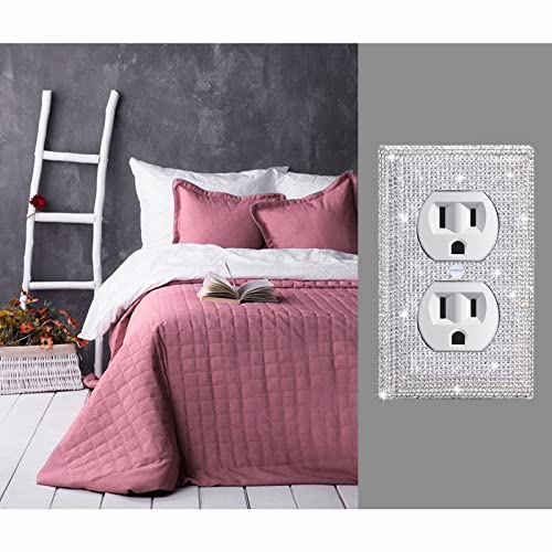 Gaocai 2 Pcs Shiny Silver Rhinestones Outlet Covers Wall Plates Light Switch Cover Plate Rhinestones Outlet Plate Decoration Outlet Switch Cover Wall Plate Outlet Cover - Image 4